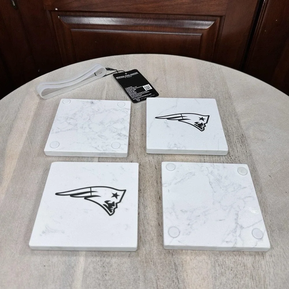New England Patriots NFL Artificial Stone Drink Coasters Set of 4 White New